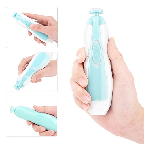 Zooawa Baby Nail File, Safe Electric Nail File Grooming Tools Nail Clippers Kit Trimmer Manicure Set for Newborn Toddler Toes Fingernails Care, with LED Light, AA Battery Operated, Light Blue