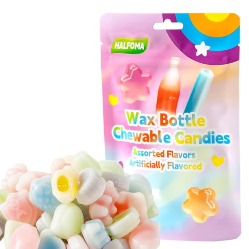 Chewli Wachsflaschen Süßigkeiten 120g (64 Stück) Wax Candy/Wax Bottles Candy 9 Fruchtgeschmäcker Flüssig Gefüllt Essbare Retro Mini Drinks für Partys und als Geschenk