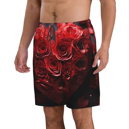 Men's Swim Trunks Quick Dry Bathing Suits Red Rose Love Heart Beach Board Shorts Swimwear with Pockets2