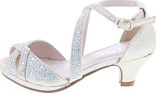 Link Fantastic-90K Girl's Rhinestone Criss Cross Ankle Strap Chunk Heel Sandals2