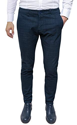 Pantalon Prince de Galles bleu foncé slim fit pour homme élégant