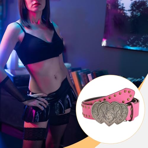 Waist Belt Jewelry Gifts 3.8cm Wide Vintage Waistband Comfortable for Women Western Cowboy Cowgirl Belt for Nightclubs, Rose Pink3