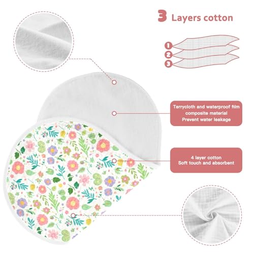 Pastel Floral Branches Muslin Burp Cloths for Baby 4-Layer Absorbent Cotton Large 22" x 11" Soft Spit Up Rags for Newborns Boys Girls, 1 Pack3