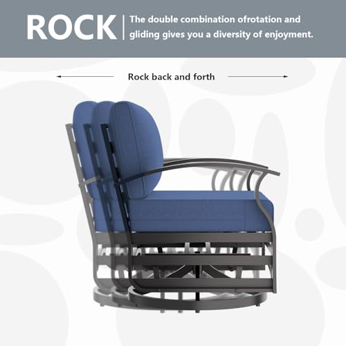 Image of Outdoor Patio Furniture Set, 3 Piece Aluminum Metal Chairs Swivel Rocker, Overstuffed Washable Cushions Bistro Set for Porch, Balcony, Deck, Garden Navy