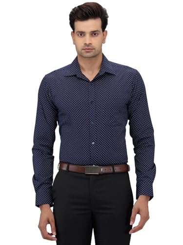 Image of Raymond Men Cotton Slim Fit Print Pattern Semi Cut Away Collar Formal Shirt