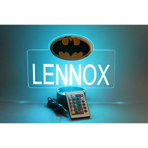 Batman Bat Man Superheroes Night Light Up LED Table Lamp Energy Efficient Boys Home Room Decor, Personalized Free Engraved, with Remote, 16 Color Options, A Must Have! Multicolor Cover