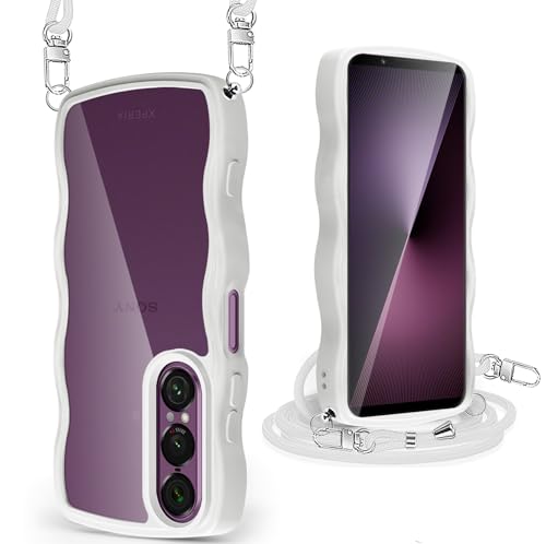 Xperia 1 VII ケース/SO-51F ケース クリア ショルダー エクスペリア 1 VII カバー うねうね 透明 人気 かわいい 耐衝撃 スマホケース ストラップ付き 取り外し可能 長さ調整可能 首かけ 肩掛け 薄型 軽量 TPU ワイヤレス充