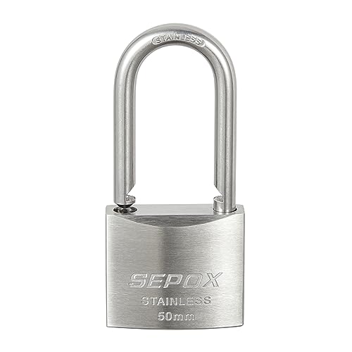SEPOX Outdoor Padlock with Key Stainless Steel Lock Body and Shackle Waterproof Keyed Pad Lock Heavy Duty Padlock and Key Weatherproof for Gate Chain Shed Boat Marine (50mm Long Shackle*2 SS304) - Image 2