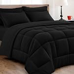 King Set de confort de taille - 7 Pièces, Lit dans un sac Ensembles de lit avec tout la saison doux de flufté reversible consolateur, feuille de plat, feuille pliée,2 Shams d'oreiller,2 Oreillers, Noir