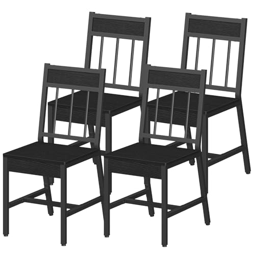 YATINEY Dining Chairs Set of 4, Industrial Kitchen Chairs with Metal Frame, Slanted Back, Wooden Dining Chair Set, for Kitchen, Living Room, Black CY03L4BB by YATINEY - Used condition - US$106.47