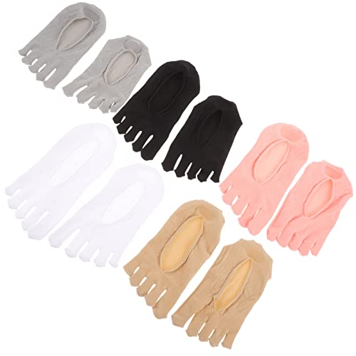 LALAFINA 5pairs Breathable Women Toe Socks of Comfortable Low Cut Finger Socks Non- Sheer Design for Indoor Wear and House Use Variety Pack Nude