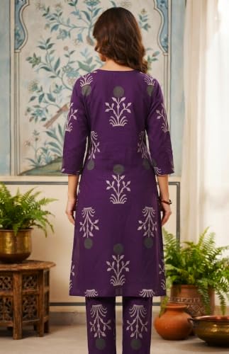 Image of CREATION & YOU Women Cotton Printed Kurta with Palazzo Set | Work /Office Wear Kurta Set for Women