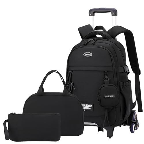 ZHANAO Mochila com rodinhas clássica para crianças, vários bolsos, mochila escolar para estudantes, 3 peças - preto - 6 rodas, 6 Wheels, Moderna, personalizada