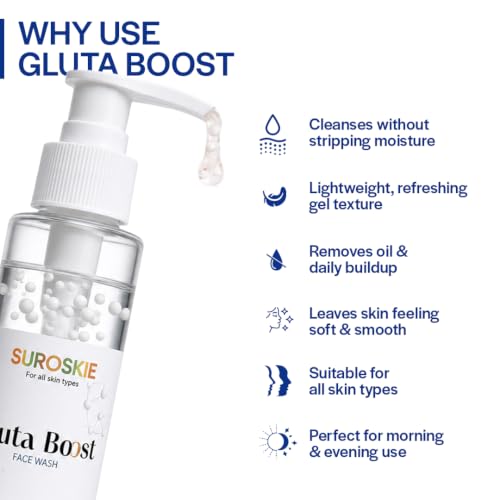 Image of Suroskie Gluta Boost Face Wash For Men & Women 100Ml | With Glutathione Beads & Niacinamide For Radiant & Glowing Skin | Brightens, Evens Skin Tone & Reveals Natural Glow | Cleanser For All Skin Types