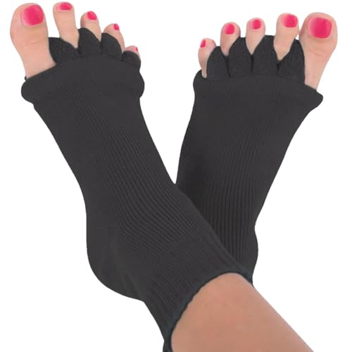Image of Foot Alignment Socks|Cotton Finger Toe Separator|Easing Bunion Hammertoe And Arthritis Pain Relief|Improving Posture & Increasing Flexibility|Free Size For Office Yoga Men & Women (Dark Grey)