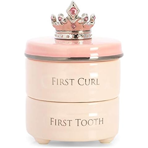 DEMDACO First Tooth and Curl Pink Ceramic Stoneware Children's Stackable Keepsake Box, 1 Count (Pack of 1) Cover