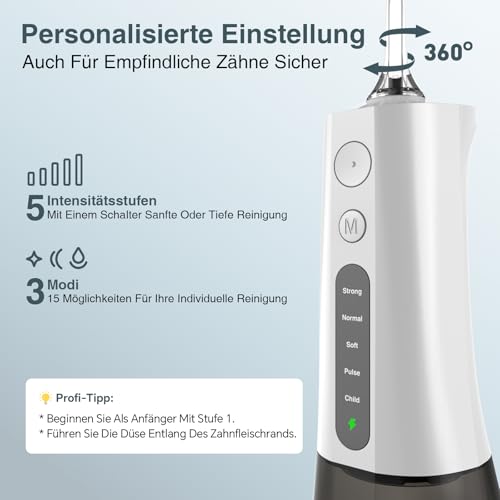 Miniatura 5 de Surfou Irrigador Dental Portatil Bucal Viaje, Limpiador Dientes Agua Presion Irrigadores Dentales Bucales, Water Flosser For Teeth Limpieza, Profesional Inalambrico Irrigador-Dental Con Irradiador