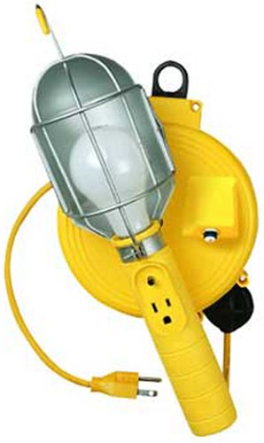 Bayco SL-450 Metal Shield Incandescent Utility Light with Grounded Receptacle on 20 Foot Retractable Reel