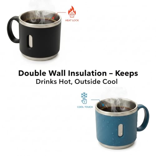 Image of Premium Stainless Steel Double Wall Coffee Mug Set of 6 (150ml Each) | Black & Blue Combo | Insulated Reusable Tea & Coffee Cups for Home, Office & Gifting