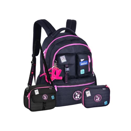 Kit Mochila Costas Luluca Lancheira Térmica E Estojo Escolar Preto