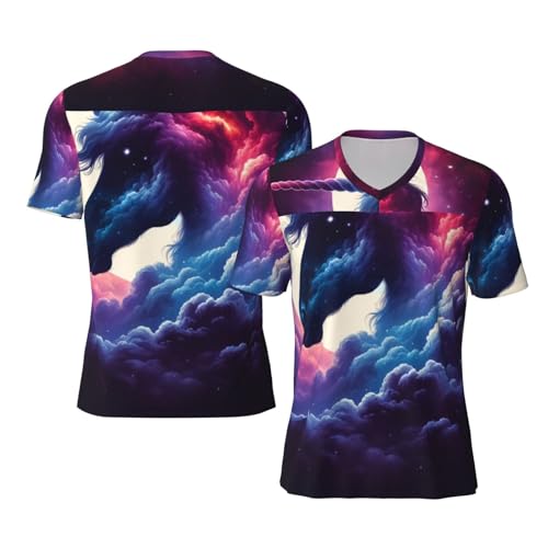 Stylish Athletic Sports Jersey One-Horned Horse-Galaxies Men's Rugby Jersey Xx-Large Black