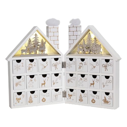 PIONEER-EFFORT Wooden Christmas Advent Calendar House with 24 Drawers and