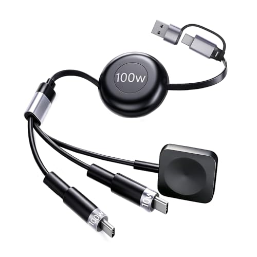 100W Retractable Multi Charging Cable for Apple Watch Charger,Dual USB C - image 1