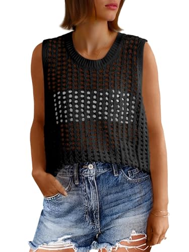 Camiseta de verano para playa en punto ahuecado y chaleco boho de mujer