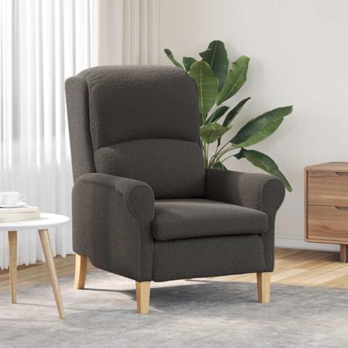 Teenpull Sillón gris oscuro, 76 x 94 x 102 cm, tela Sharpa, marco de madera, patas de madera maciza, silla ergonómica de lectura para salón, dormitorio, silla de acento acogedora