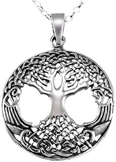 Sterling Silver Tree of Life Celtic Pendant Necklace with 18" silver Chain & Jewellery Gift Box. Womans Yggdrasil Crann Bethadh gift with silver chain.