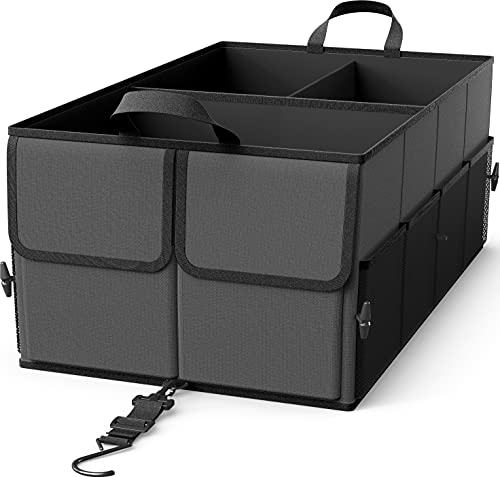 EPAuto Foldable Car Trunk Organizer for SUV, 3-Compartment with Removable Divider, Dark Gray
