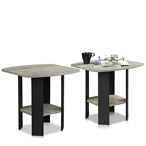 Furinno 2-11180 Simple Design End Table, 2-Pack, French Oak Grey/Black thumb #3