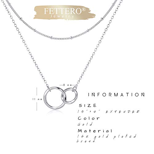 Image of Fettero Pendant Necklace Gold Choker Layered Coin Open Karma Circle Full New Crescent Moon 14K Gold Plated Simple Dainty Necklaces for Women Jewelry Gift