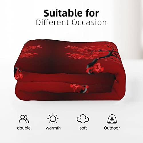 Couverture flanelle chaude et douce à fleurs rouges pour lit confortable