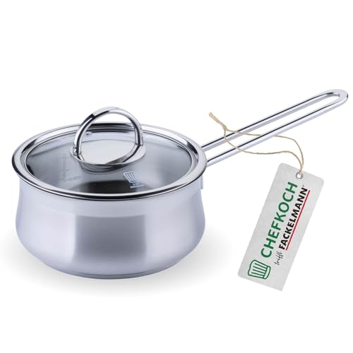 Chefkoch trifft Fackelmann - Olla con tapa de cristal (16 cm de diámetro, acero inoxidable 18/8, apta para inducción, apta para lavavajillas y horno)