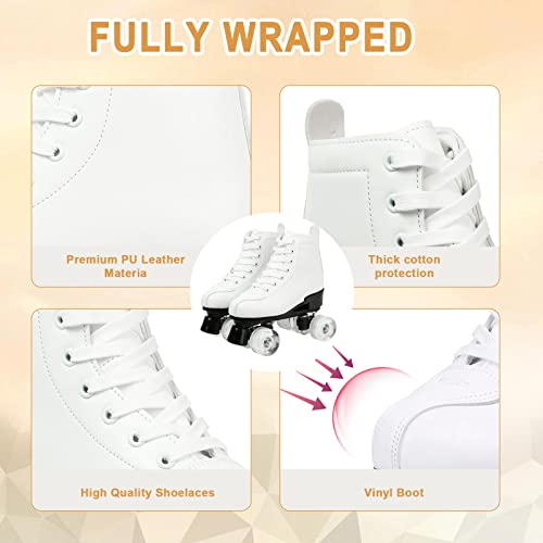 Rollschuhe, doppelreihig, verstellbar, hohe Rollschuhe, für drinnen und draußen, für Erwachsene, Weißes Blitzrad, 40=UK:7