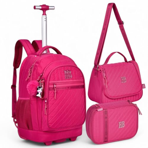 Kit Rebecca Bonbon Mochila Rodinha Lancheira Térmica Estojo Box Crinkle RB (Rosa)