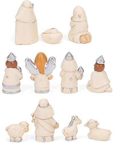TII Little Manger Scene Neutral 4 x 6 inch Resin Christmas Story Nativity 12 Piece Set