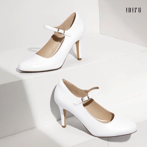 IDIFU IN4 Mary Jane Shoes Closed Toe High Heels Women's Pumps Comfortable Stiletto Ankle Strap Round Toe Dress Shoes for Women Wedding Bridal Work Vintage Classic Pumps Shoes4