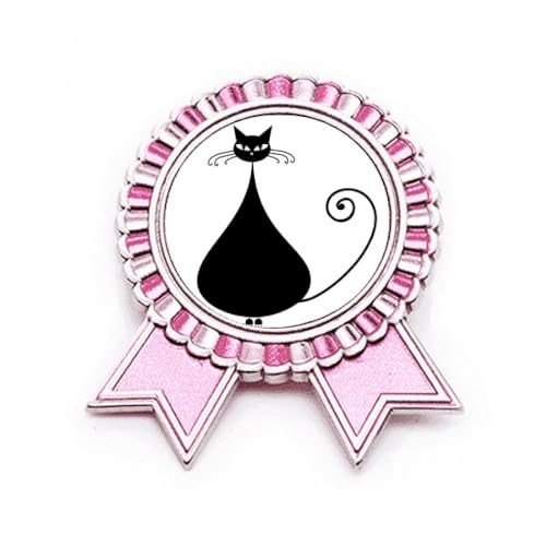 Broche rose chat noir Halloween métal taille M bijou vêtements automne