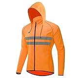 EFGETD Windproof Cycling Jacket Hooded Ultralight Breathable Mountain Bike Windbreaker Reflective Coat, Packable(Orange,XXX-Large)