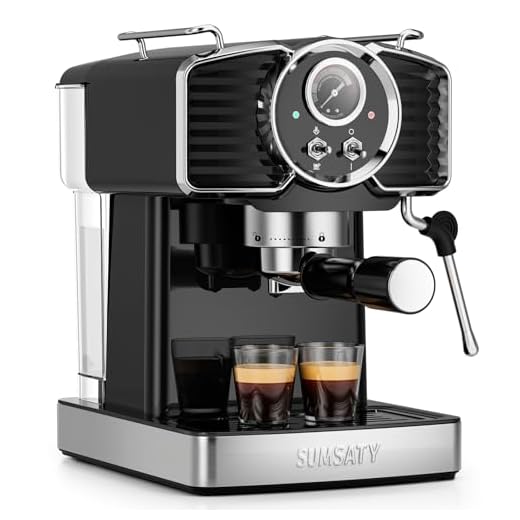 SUMSATY Espresso Coffee Machine 20 Bar, Retro Espresso Maker with Milk Frother Steamer Wand for Cappuccino, Latte, Macchiato, 1.8L Removable Water Tank, ETL Listed, Coffee Spoon, Vintage Black