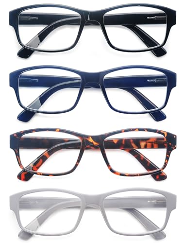 HEEYYOK Reading Glasses Mens Large Rectangular Readers Glasses +2.25 For Men with Big Heads Sturdy Frame Comfortable&Wide Fit 4 Pack - Image 2