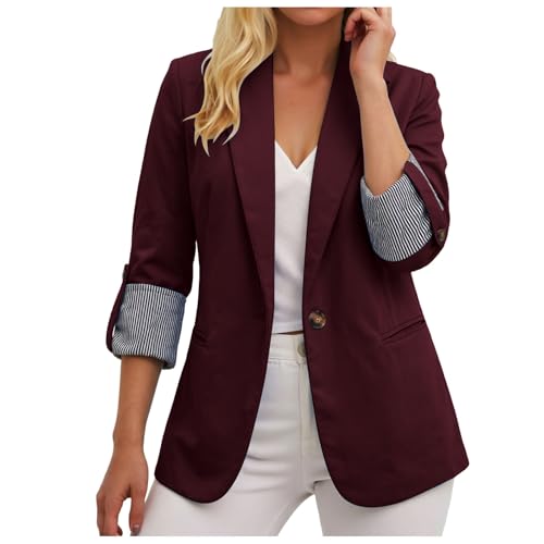 Veste à manches 3/4 pour femme chic et élégant costume de bureau ouvert avec poches