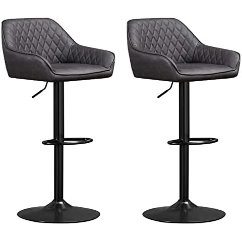 ZOONFA Modern Dark Gray PU Leather Bar Stools Set of 2, with Arms, Backrest, Adjustable Swivel Gas Lift, Black Chrome Footrest and Base for Breakfast Bar, Kitchen and Home Barstools Cover