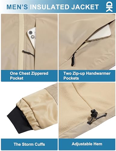 Little Donkey Andy Men's Waterproof Fleece Lined Jacket, Warm Windproof Golf Windbreaker With Pockets4