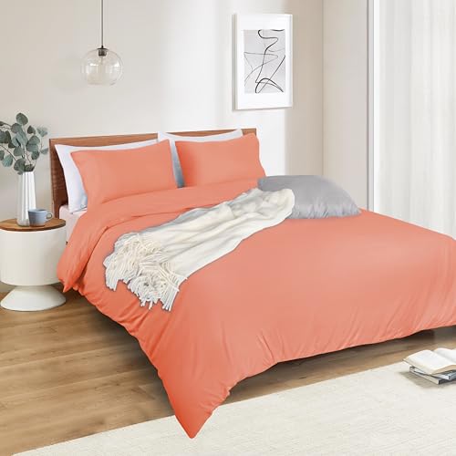 Image of Mejoroom Coral Duvet Cover Full - Bedding Sets Full - Soft and Breathable Comforter Cover with Zipper Closure, 3Pieces, 1 Duvet Cover (80x90) and 2 Pillow Cases(20x26)