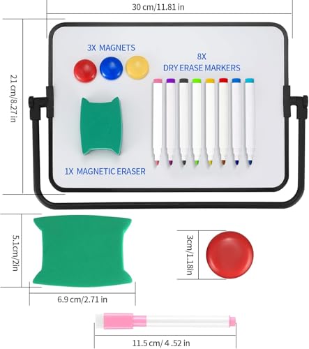 Pizarras Blancas de Borrado en Seco, Tamaño A4 Pizarras Blancas Pequeñas de Doble Cara, con Rotuladores de Borrado en Seco, Borrador, Imanes para Escuela Hogar Oficina Dibujo Escritura, 30x21 cm - imagen 2