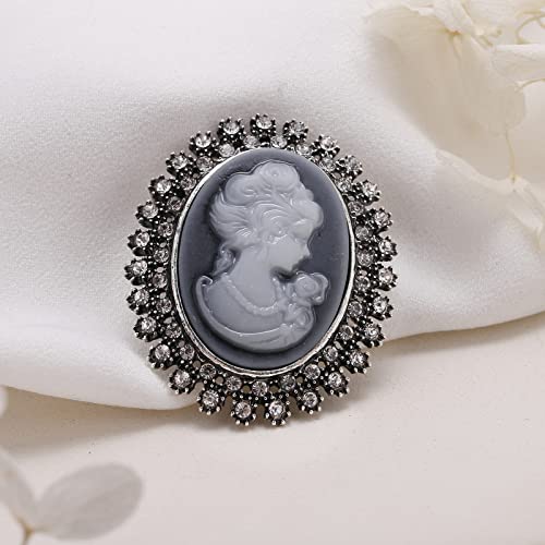 Image of lureme Vintage Elegant Victorian Lady Beauty Cameo with Crystal Brooch Pin (br000017)