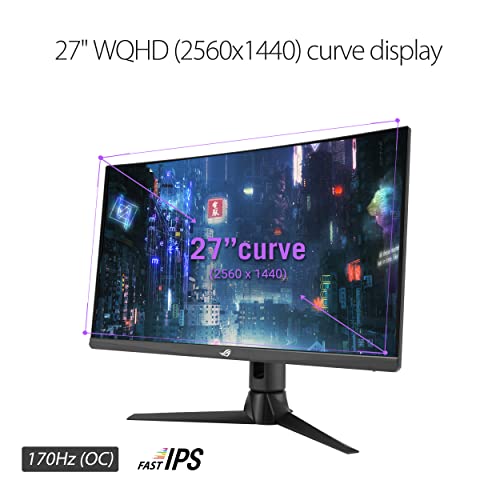 Asus Rog Strix 27” 1440P Curved Gaming Monitor (Xg27Aqv) - Qhd (2560 X 1440), Fast Ips, 170Hz, 1Ms, G-Sync Compatible, Freesync Premium, Eye Care, Hdmi, Displayport, Height Adjustable, Displayhdr 400 #TOP2